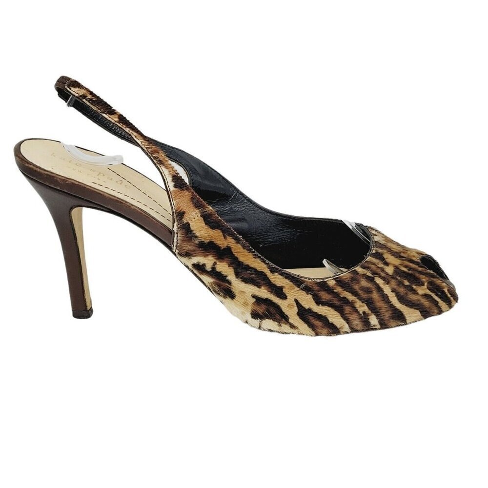Kate Spade NY Animal Print Calf Hair Heels Sling Back Peep Toe Sz 8 1/2" Bus/Cas - Picture 6 of 11